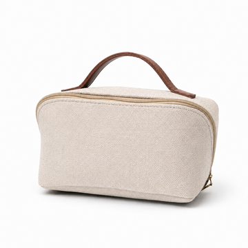 Large Capacity Travel Cosmetic Bag Canvas Beige